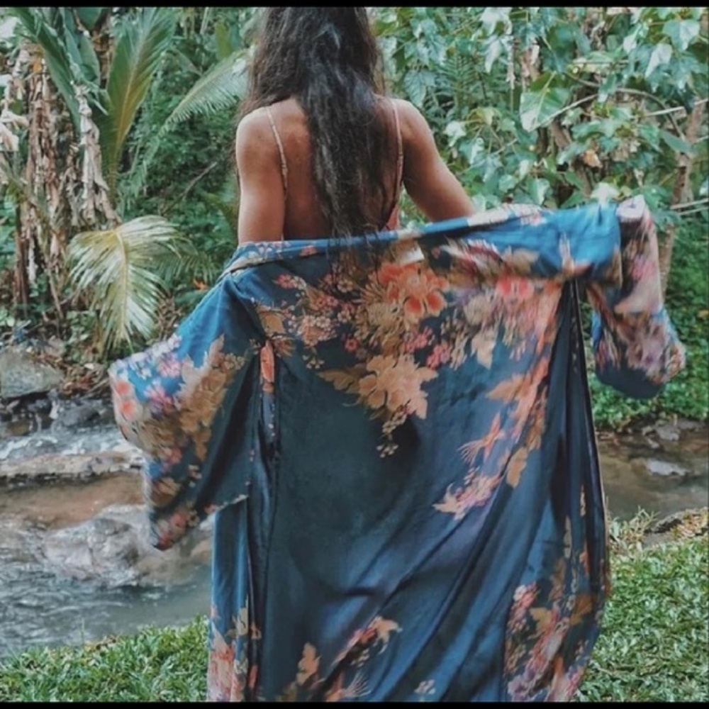 boho gypsy teal green Floral Kimono Cover up - Picture 10 of 10